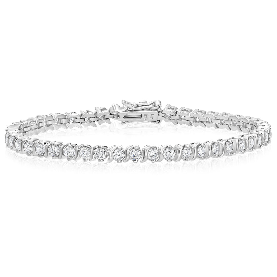 925 Sterling Silver S-Link Round Cubic Zirconia Tennis Bracelet