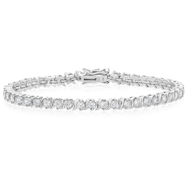 925 Sterling Silver S-Link Round Cubic Zirconia Tennis Bracelet
