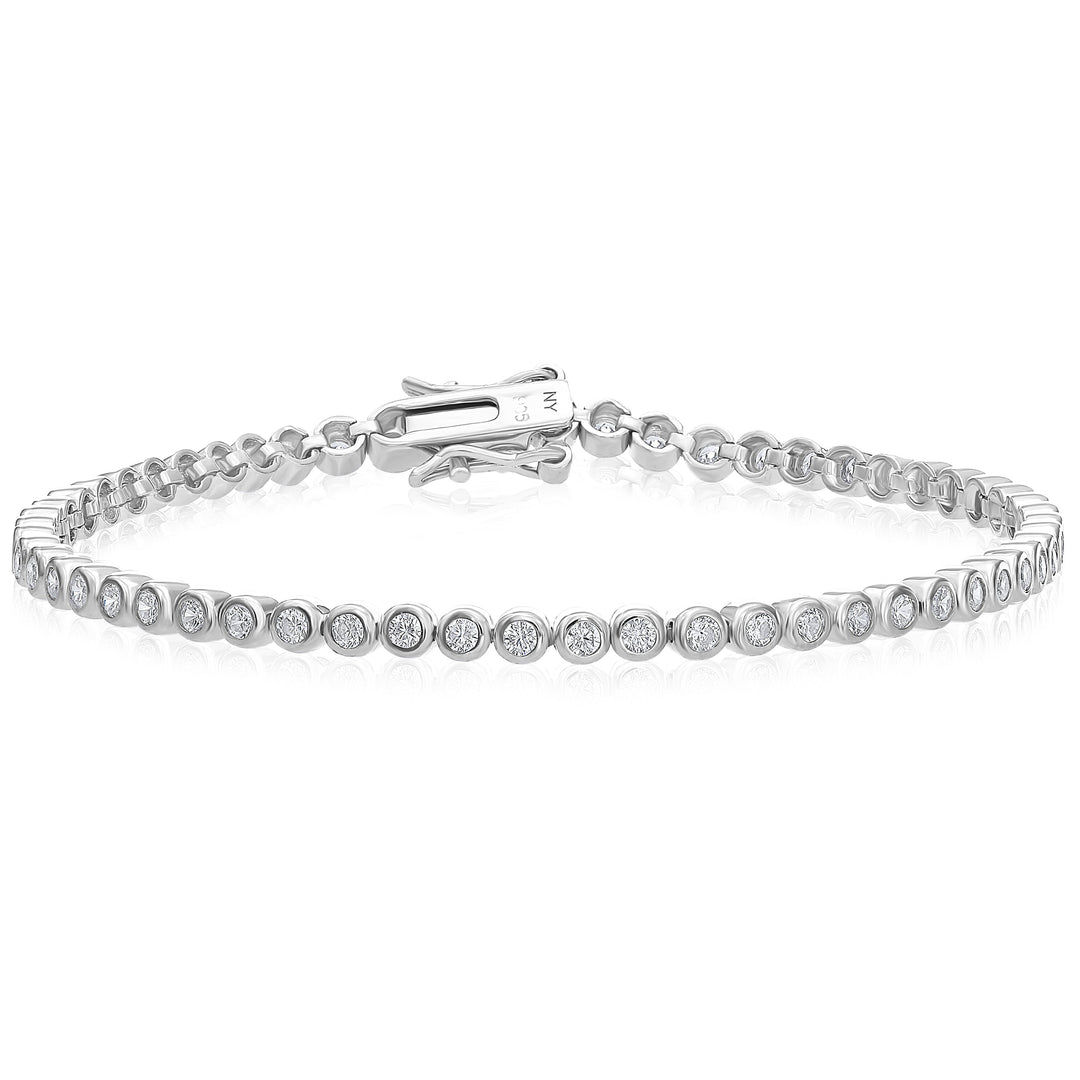 925 Sterling Silver Full Bezel Round Cubic Zirconia Tennis Bracelet.