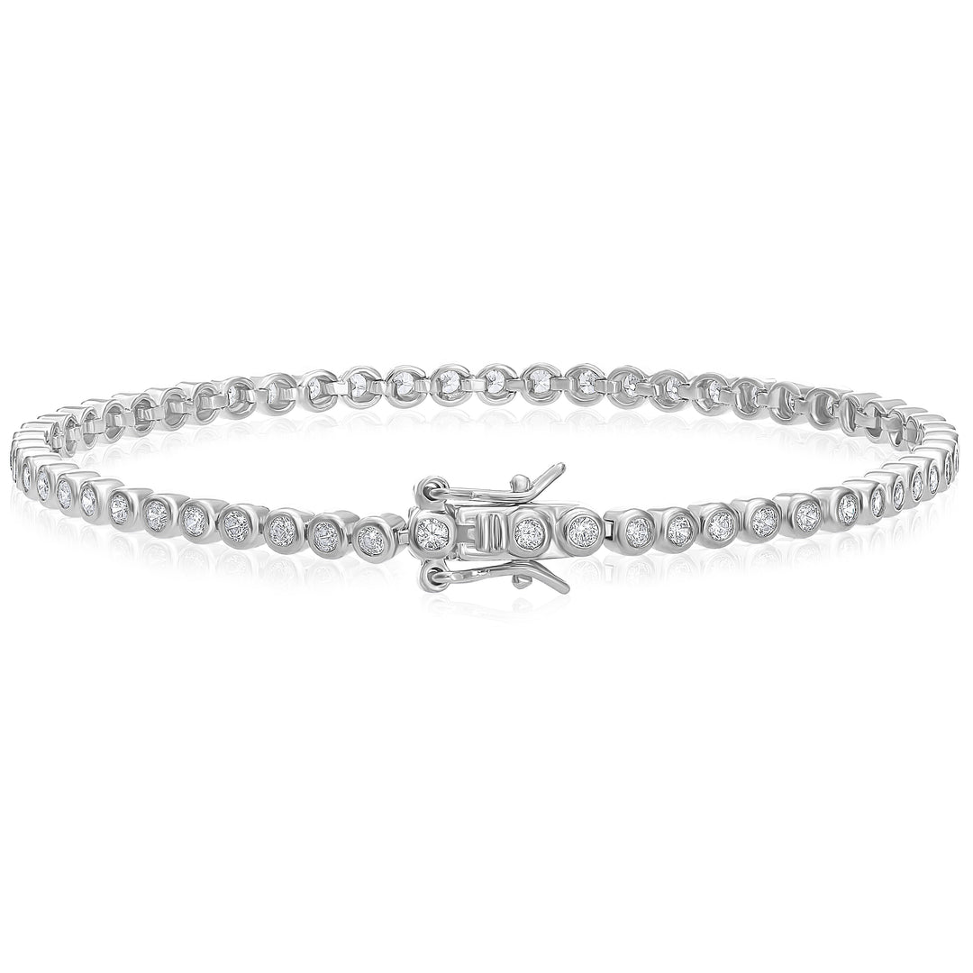 925 Sterling Silver Full Bezel Round Cubic Zirconia Tennis Bracelet.