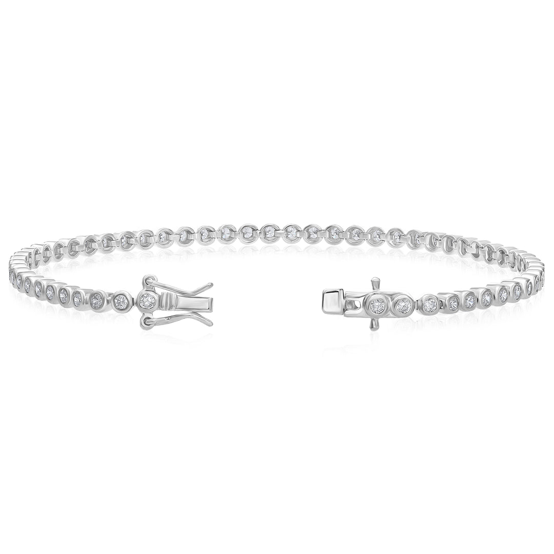 925 Sterling Silver Full Bezel Round Cubic Zirconia Tennis Bracelet.