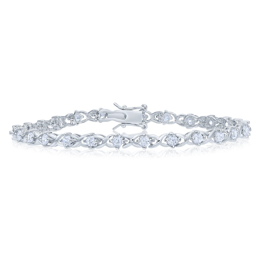 925 Sterling Silver X-Link Round Cubic Zirconia Tennis Bracelet