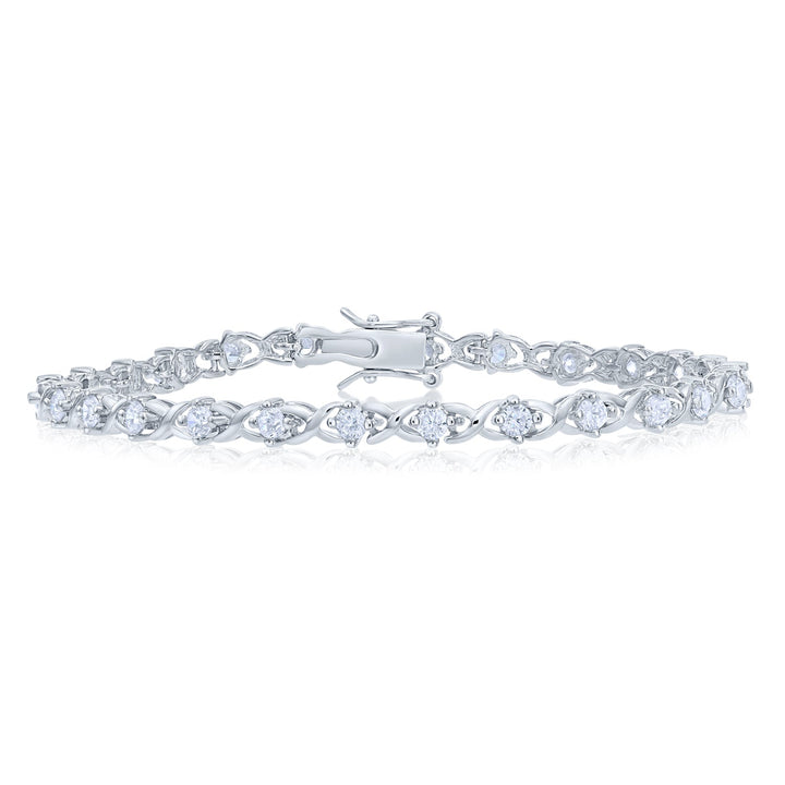 925 Sterling Silver X-Link Round Cubic Zirconia Tennis Bracelet