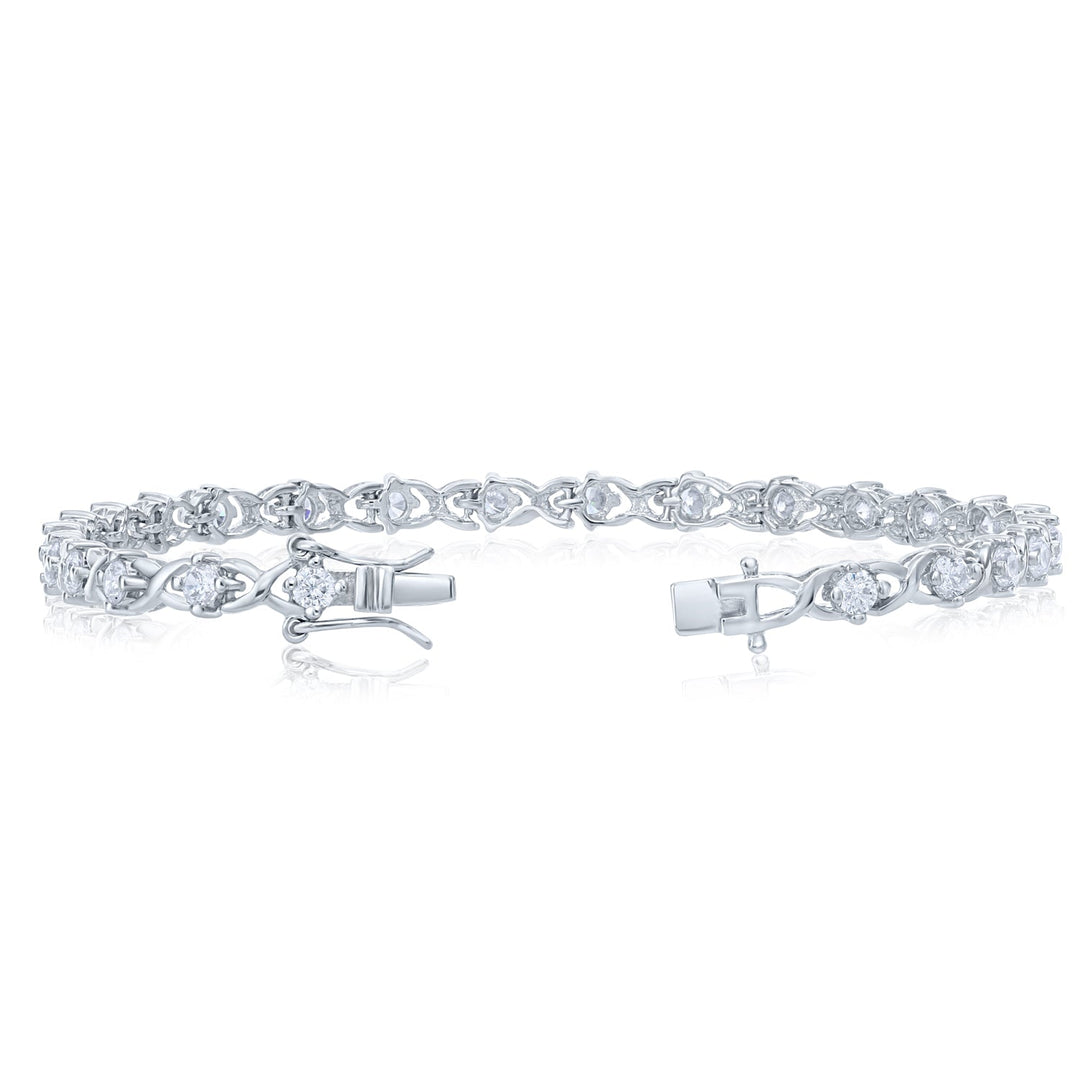 925 Sterling Silver X-Link Round Cubic Zirconia Tennis Bracelet