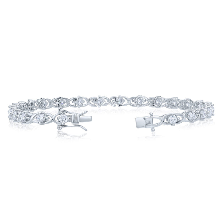 925 Sterling Silver X-Link Round Cubic Zirconia Tennis Bracelet
