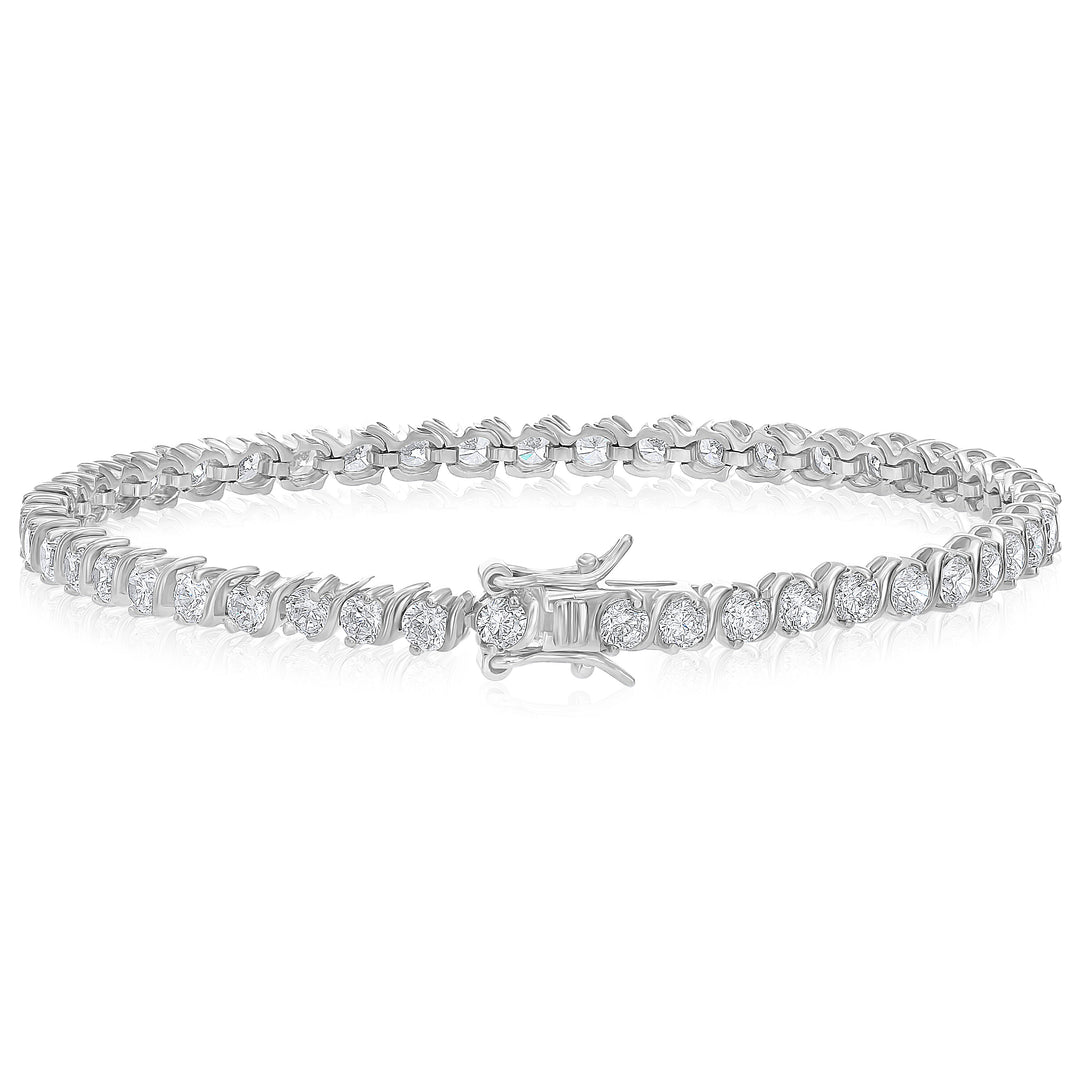 925 Sterling Silver S-Link Round Cubic Zirconia Tennis Bracelet