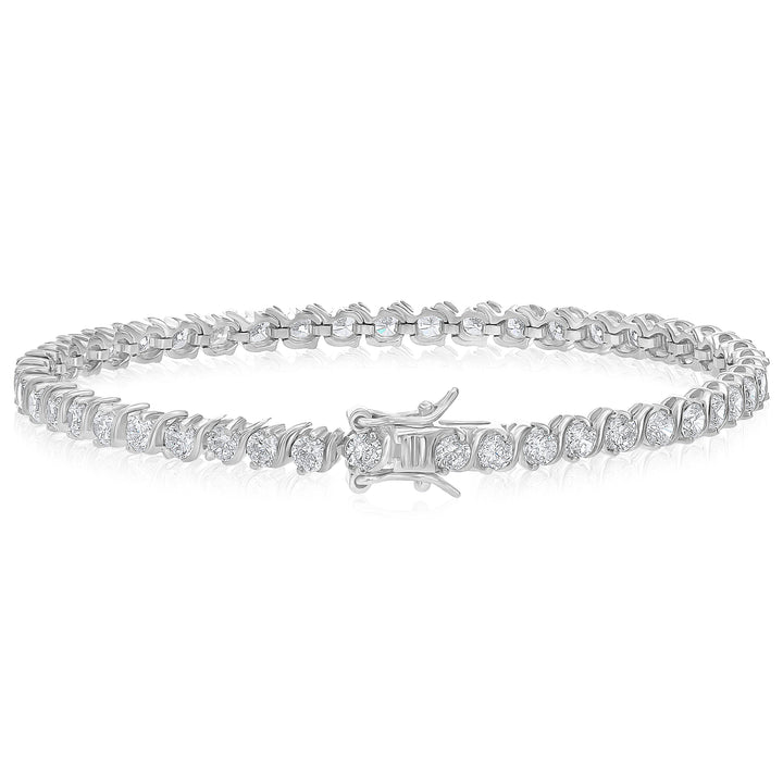 925 Sterling Silver S-Link Round Cubic Zirconia Tennis Bracelet