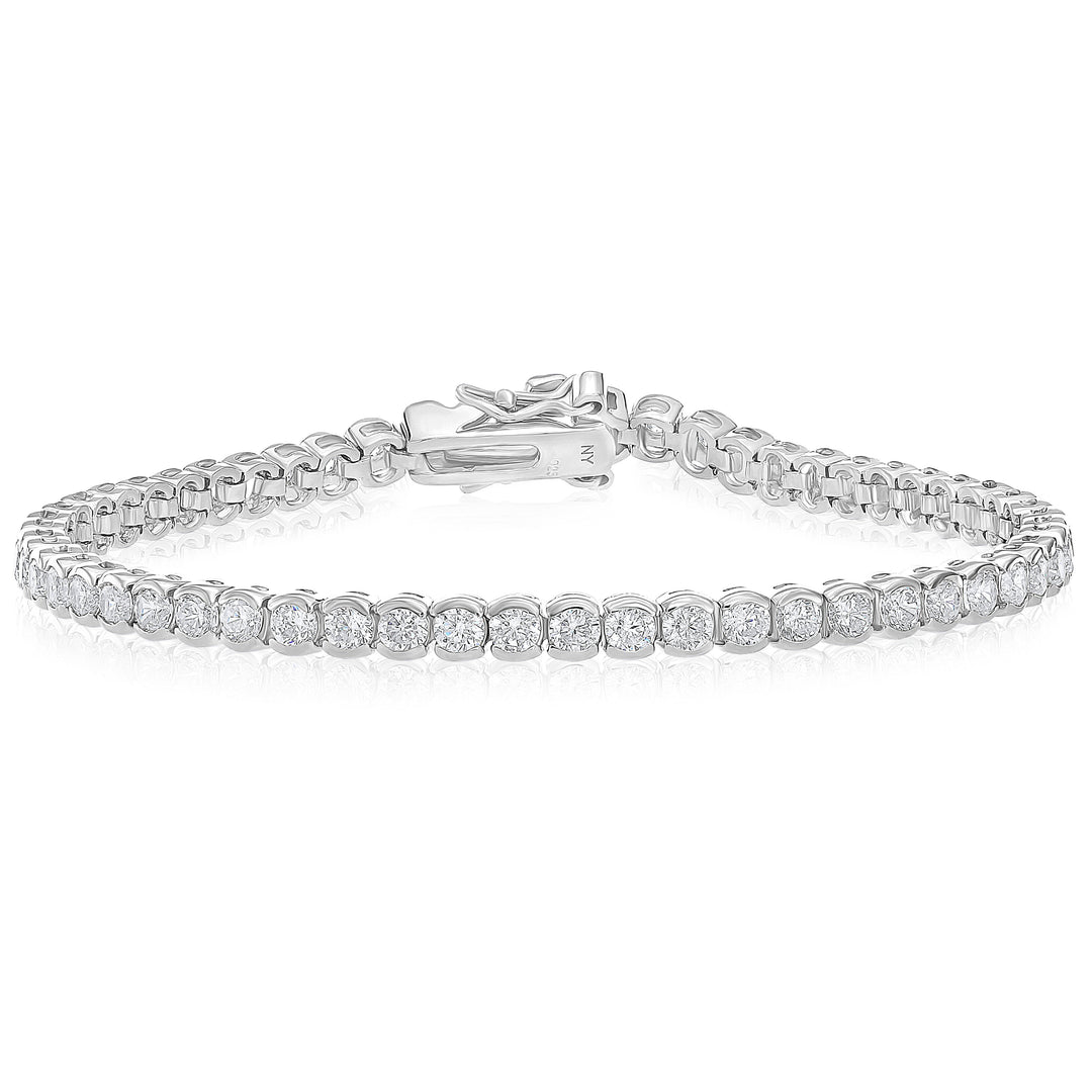 925 Sterling Silver Half Bezel Round Cubic Zirconia Tennis Bracelet