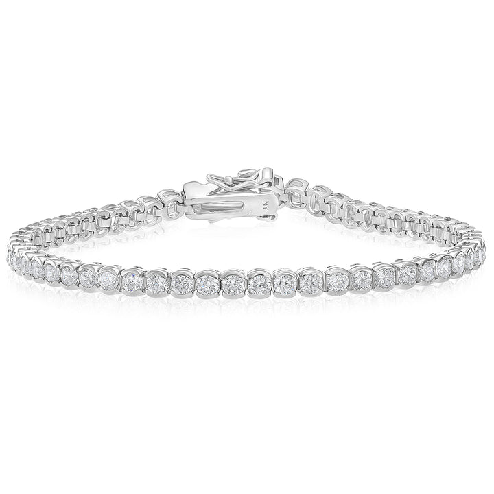 925 Sterling Silver Half Bezel Round Cubic Zirconia Tennis Bracelet