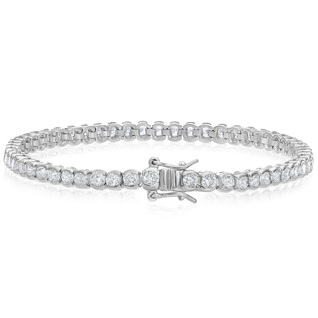 925 Sterling Silver Half Bezel Round Cubic Zirconia Tennis Bracelet