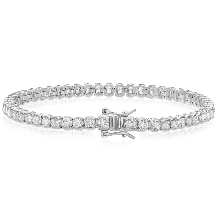 925 Sterling Silver Half Bezel Round Cubic Zirconia Tennis Bracelet