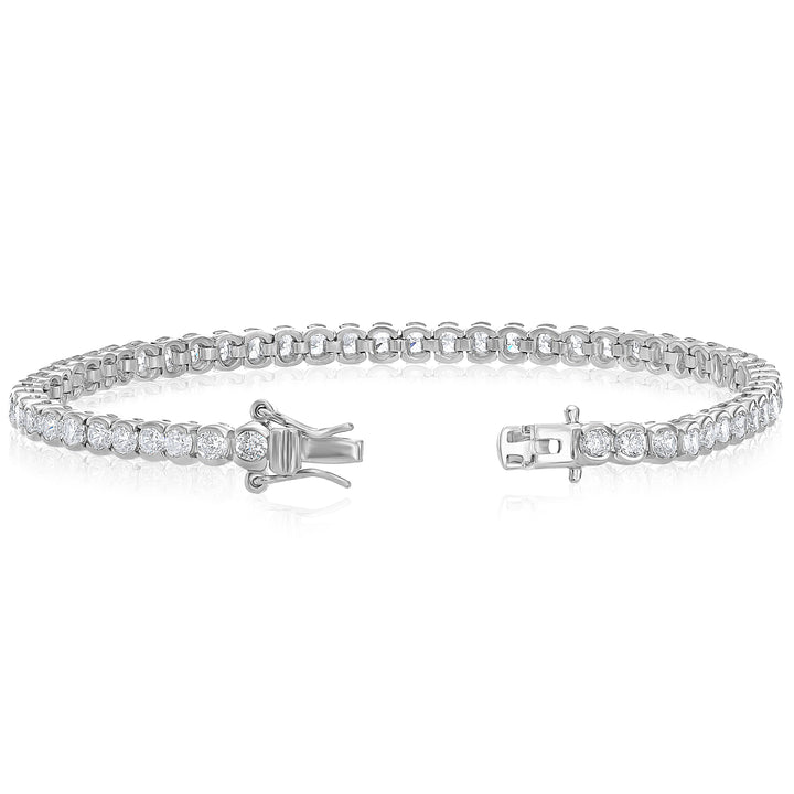 925 Sterling Silver Half Bezel Round Cubic Zirconia Tennis Bracelet