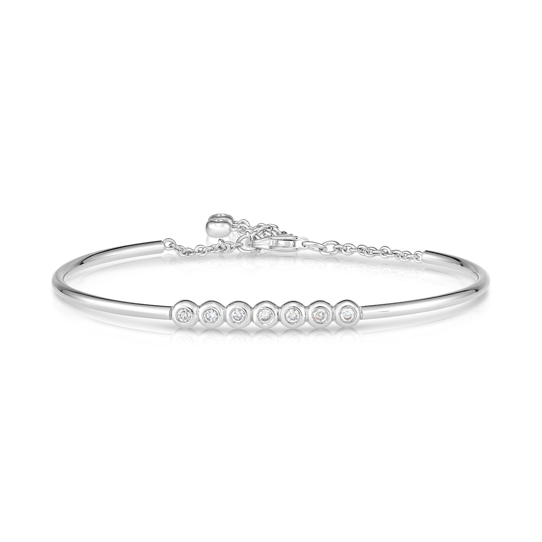 925 Sterling Silver Bezel Set Cubic Zirconia Cuff Bracelet