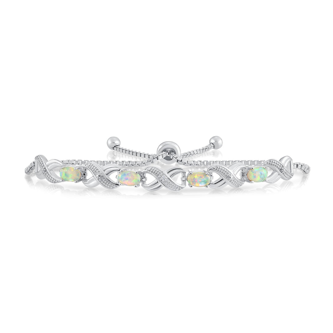 925 Sterling Silver Infinity Pattern Fire Opal Adjustable Bracelet