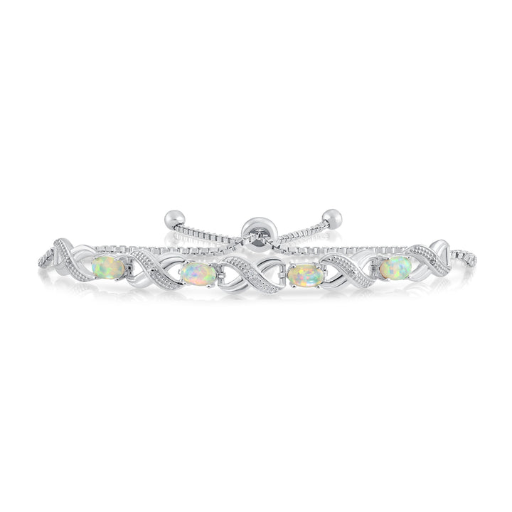 925 Sterling Silver Infinity Pattern Fire Opal Adjustable Bracelet