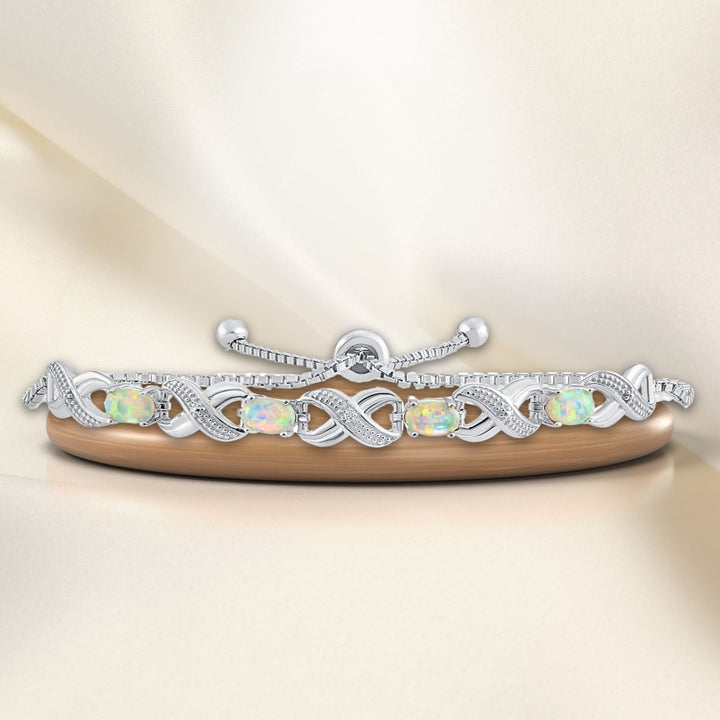 925 Sterling Silver Infinity Pattern Fire Opal Adjustable Bracelet