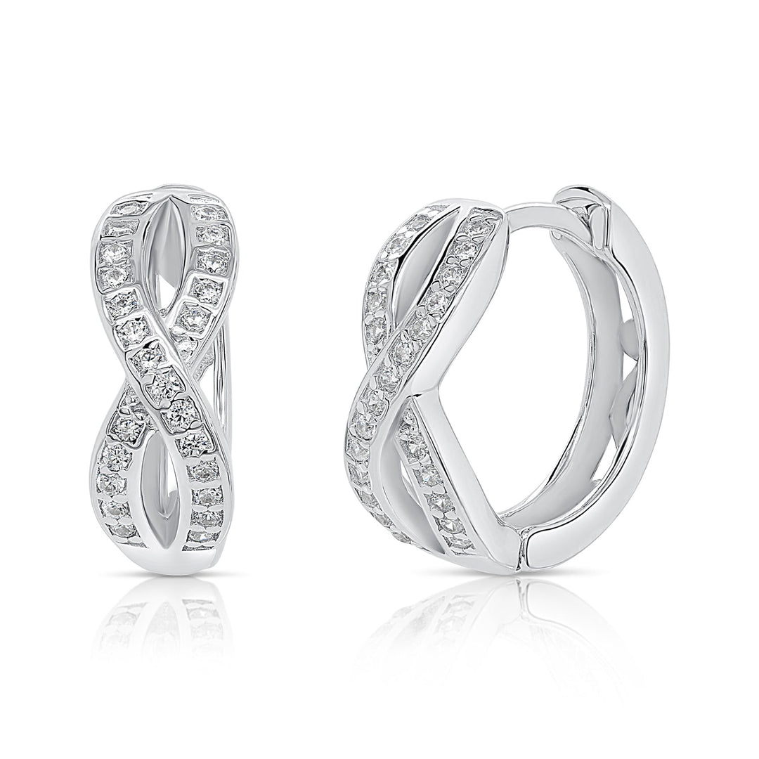 925 Sterling Silver Cubic Zirconia Infinity Huggie Hoop Earrings