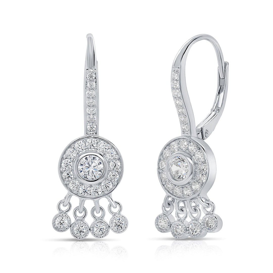 925 Sterling Silver Cubic Zirconia Round Dangle Earrings, Leverback