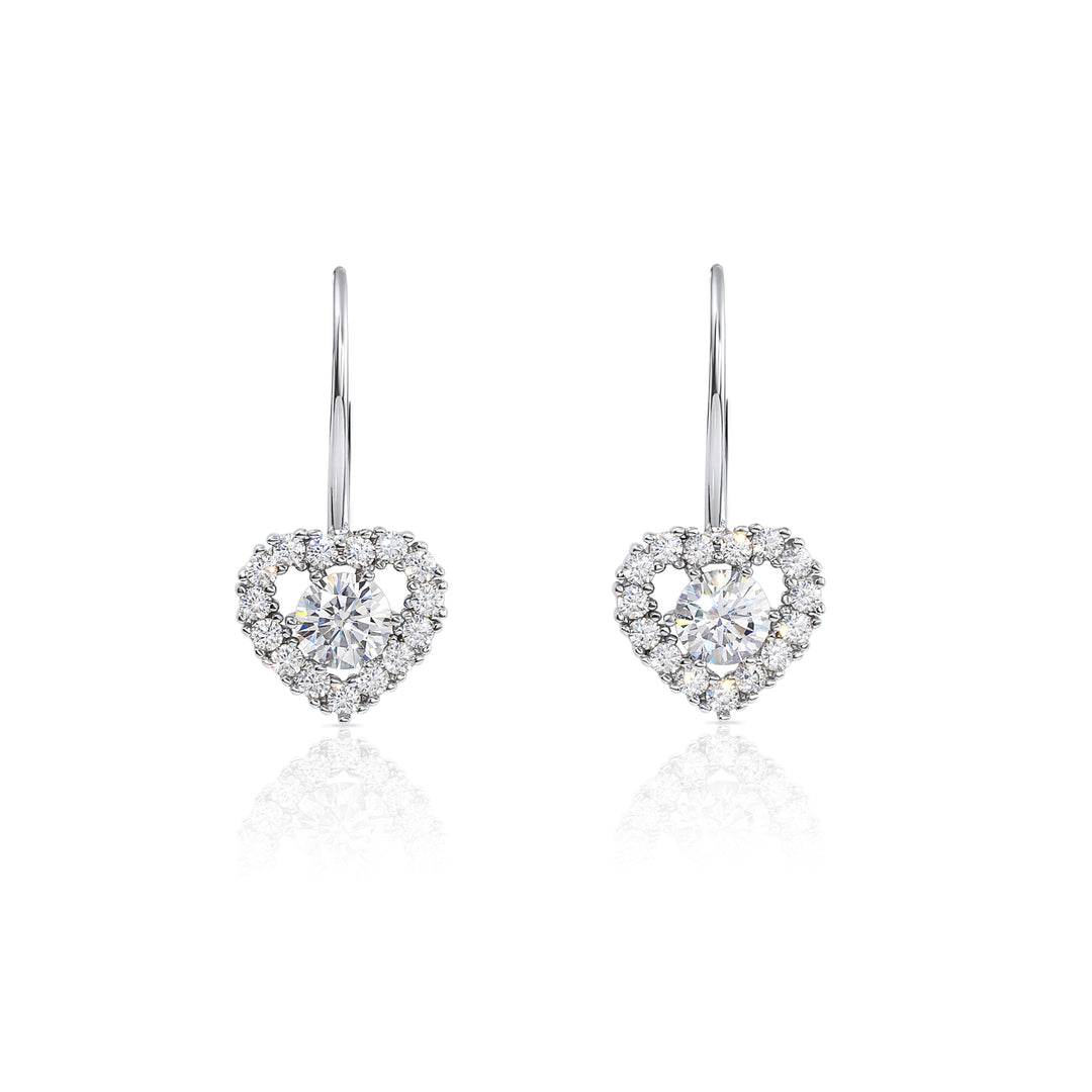 925 Sterling Silver Solitaire Heart Cubic Zirconia Drop Earrings, Lever-back