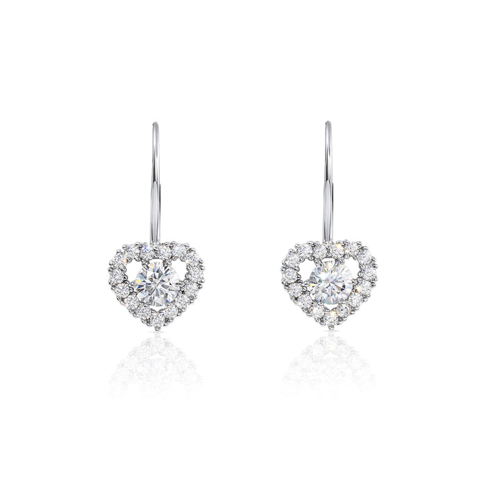 925 Sterling Silver Solitaire Heart Cubic Zirconia Drop Earrings, Lever-back