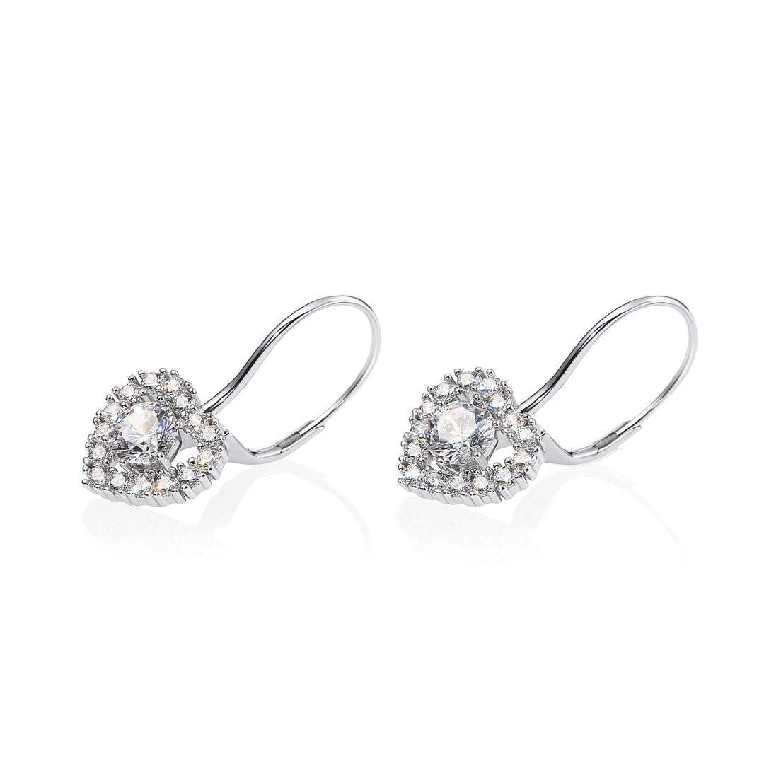 925 Sterling Silver Solitaire Heart Cubic Zirconia Drop Earrings, Lever-back