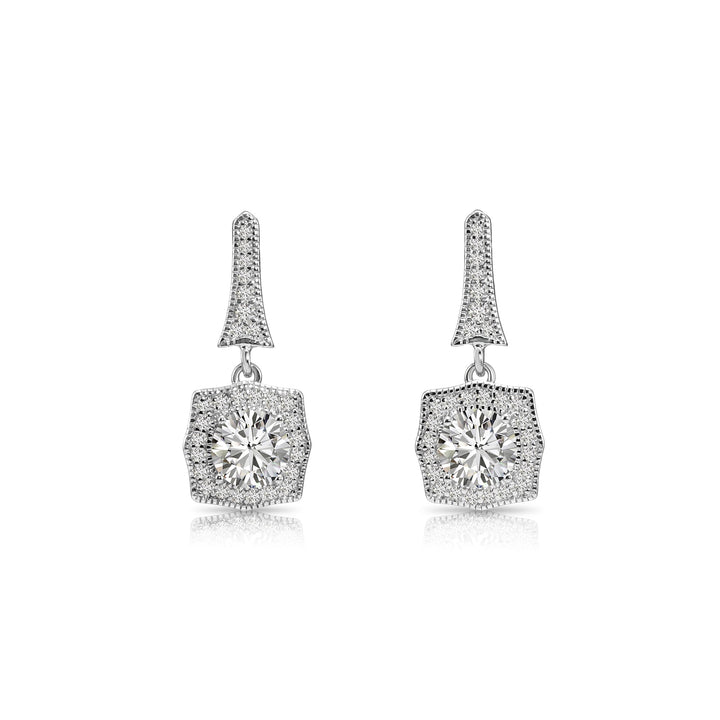 925 Sterling Silver Cubic Zirconia Halo Dangle Stud Earrings