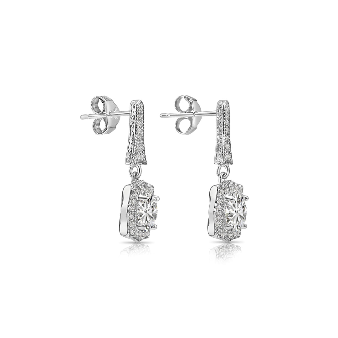 925 Sterling Silver Cubic Zirconia Halo Dangle Stud Earrings