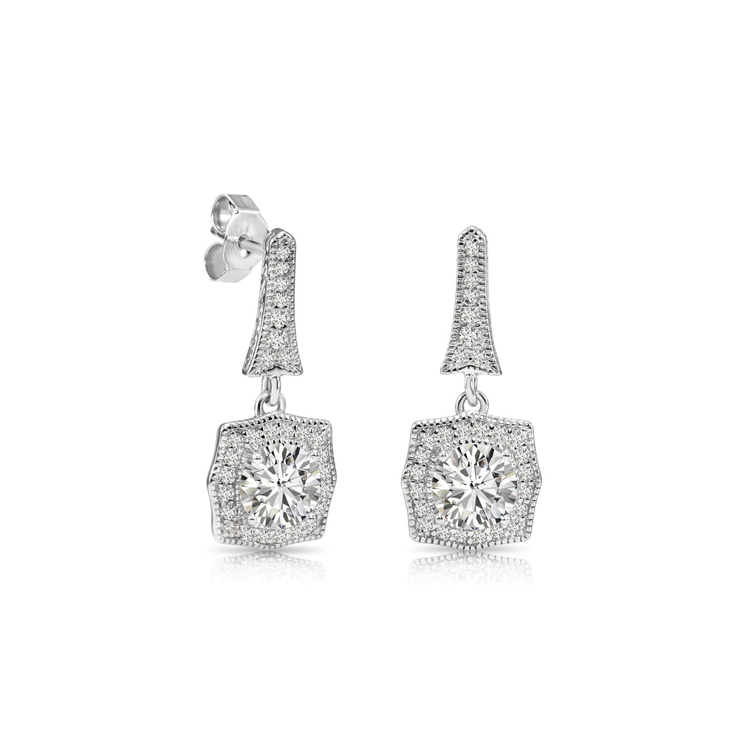 925 Sterling Silver Cubic Zirconia Halo Dangle Stud Earrings