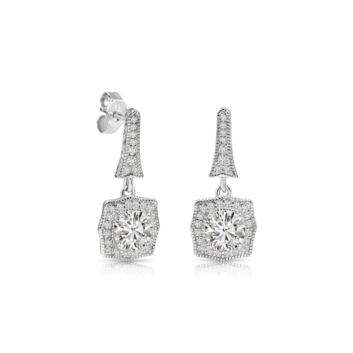 925 Sterling Silver Cubic Zirconia Halo Dangle Stud Earrings