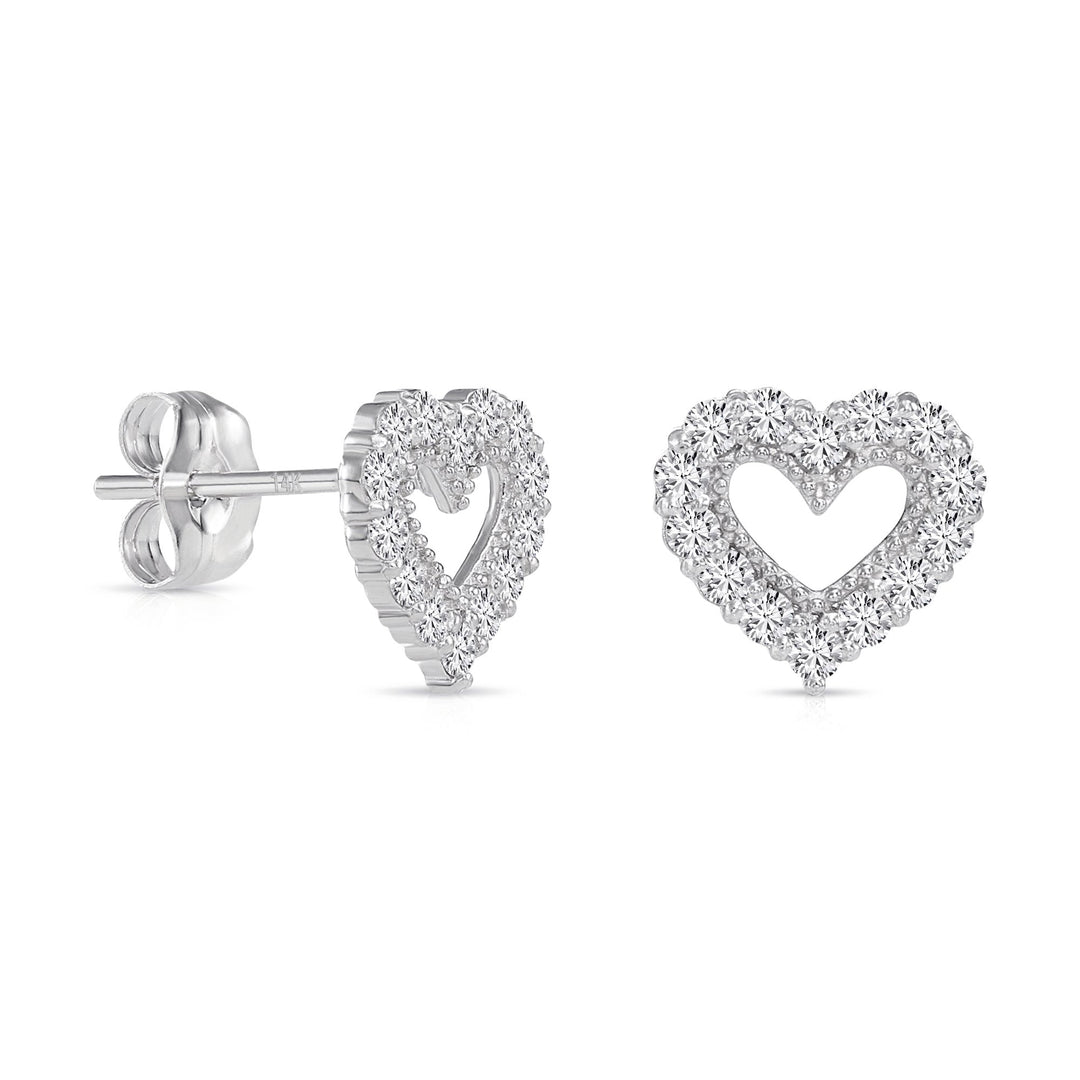 14K Gold Heart Halo Set in Lab Diamonds Stud Earrings - Pushback
