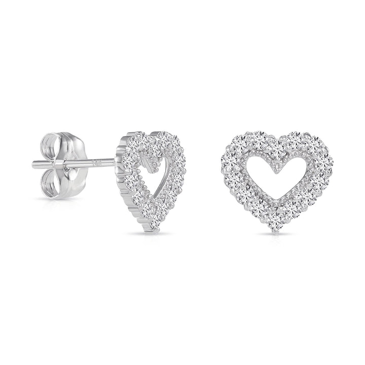 14K Gold Heart Halo Set in Lab Diamonds Stud Earrings - Pushback