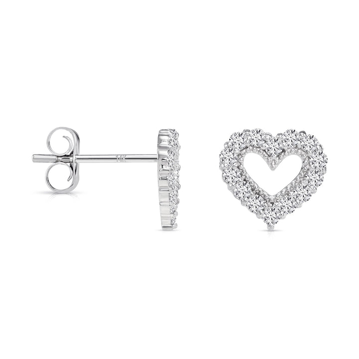 14K Gold Heart Halo Set in Lab Diamonds Stud Earrings - Pushback