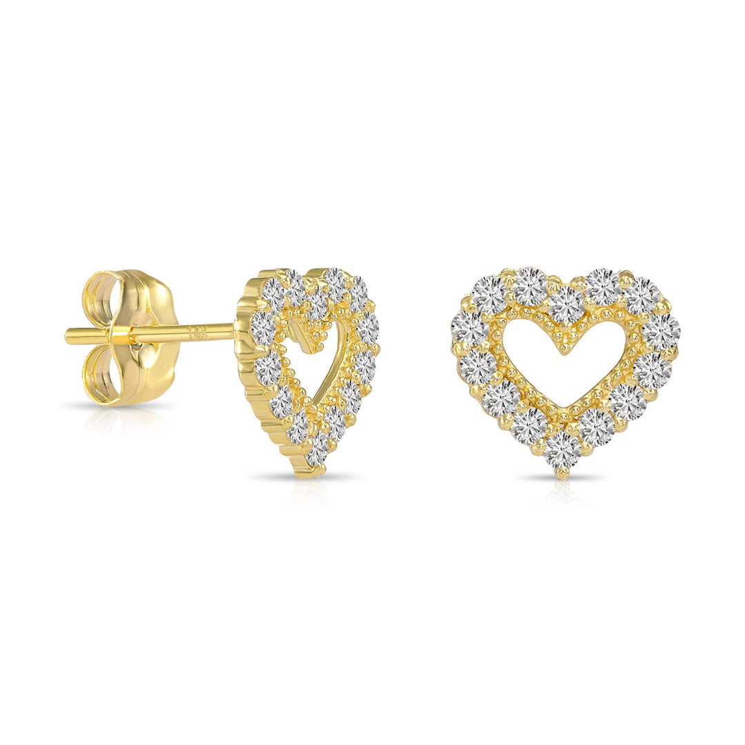 14K Gold Heart Halo Set in Lab Diamonds Stud Earrings - Pushback