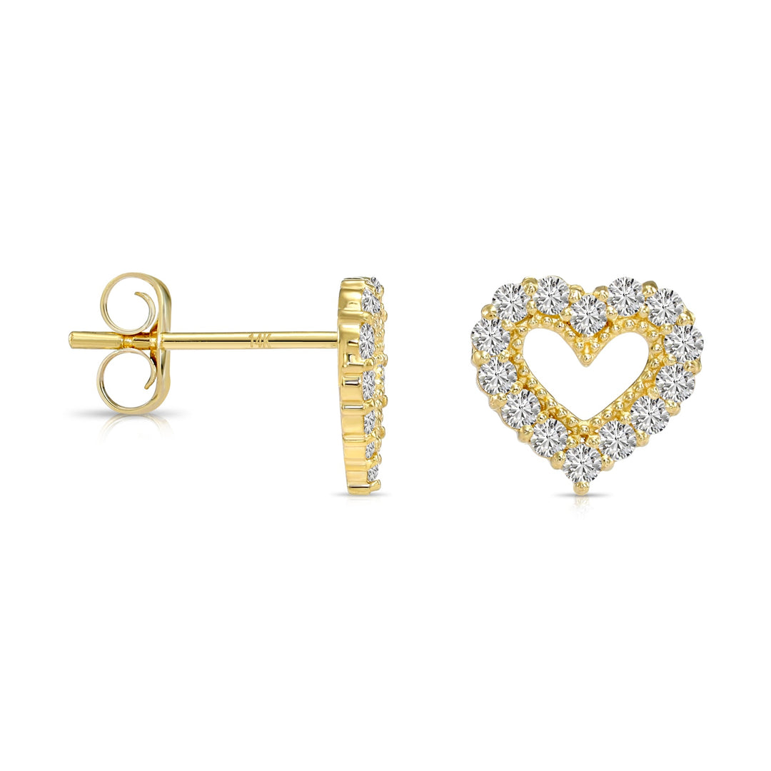 14K Gold Heart Halo Set in Lab Diamonds Stud Earrings - Pushback