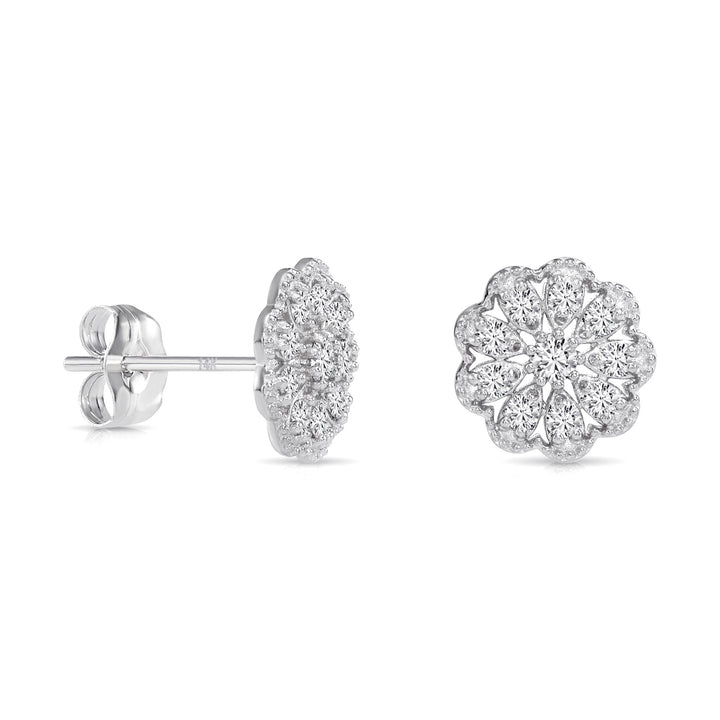 14k Yellow Gold Milgrain Flower Cluster Lab Diamonds Stud Earrings - Push Backs