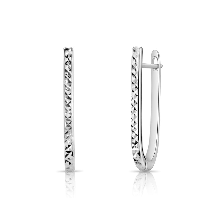 Sterling Silver Oval Huggie Hoop Diamond-cut Drop Earrings