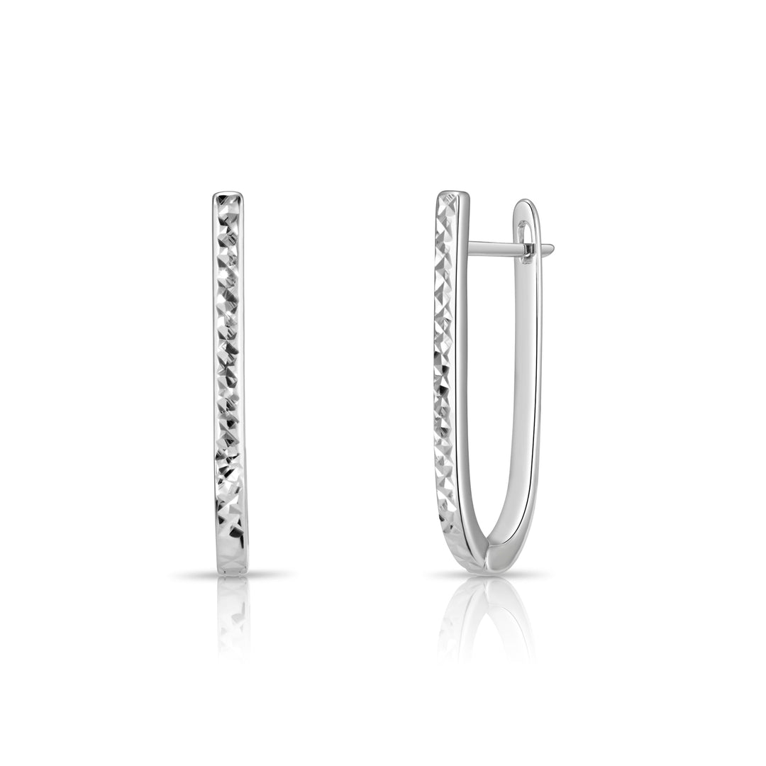 925 Sterling Silver U-Shaped Diamond-Cut Huggie Drop Earrings