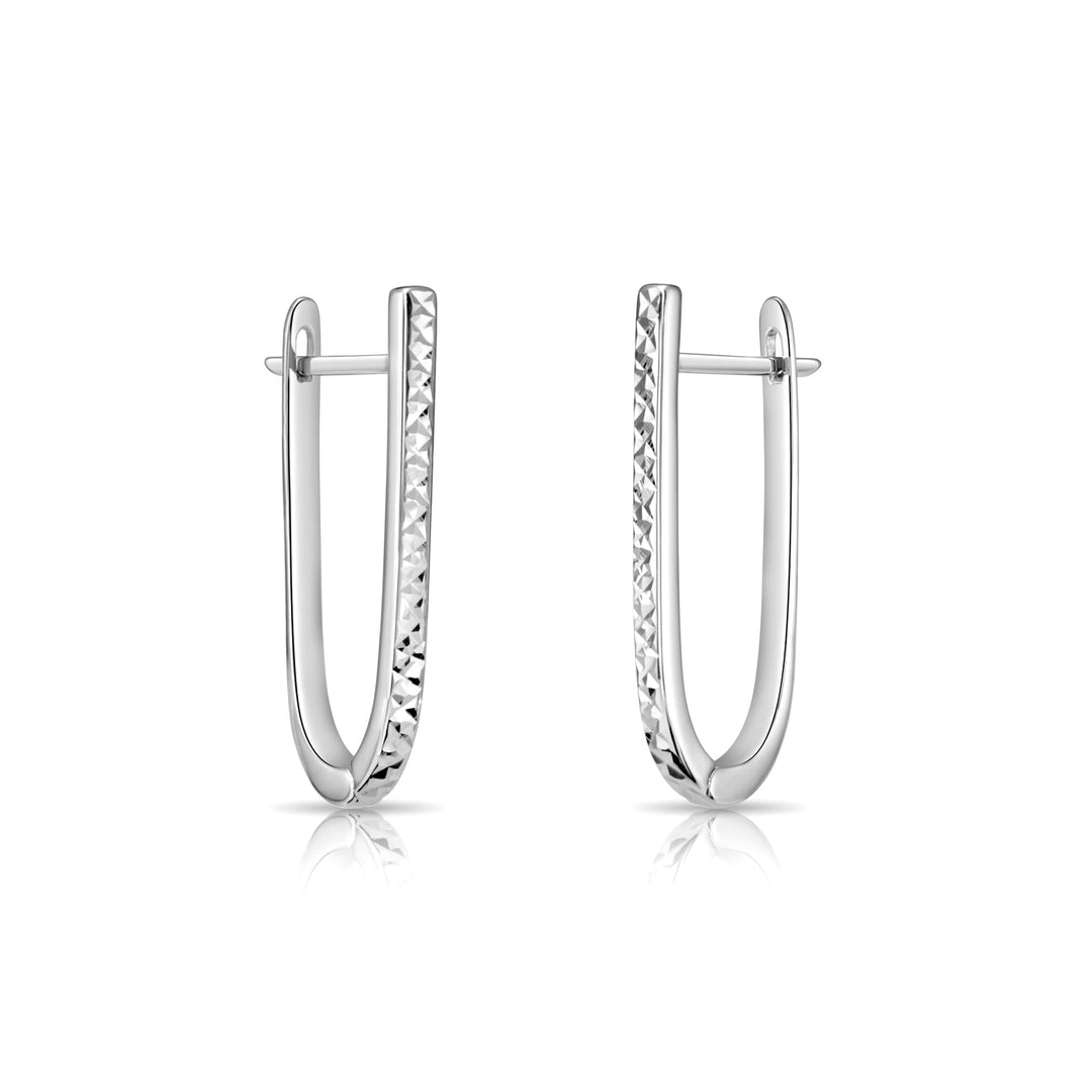 925 Sterling Silver U-Shaped Diamond-Cut Huggie Drop Earrings