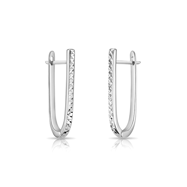 925 Sterling Silver U-Shaped Diamond-Cut Huggie Drop Earrings