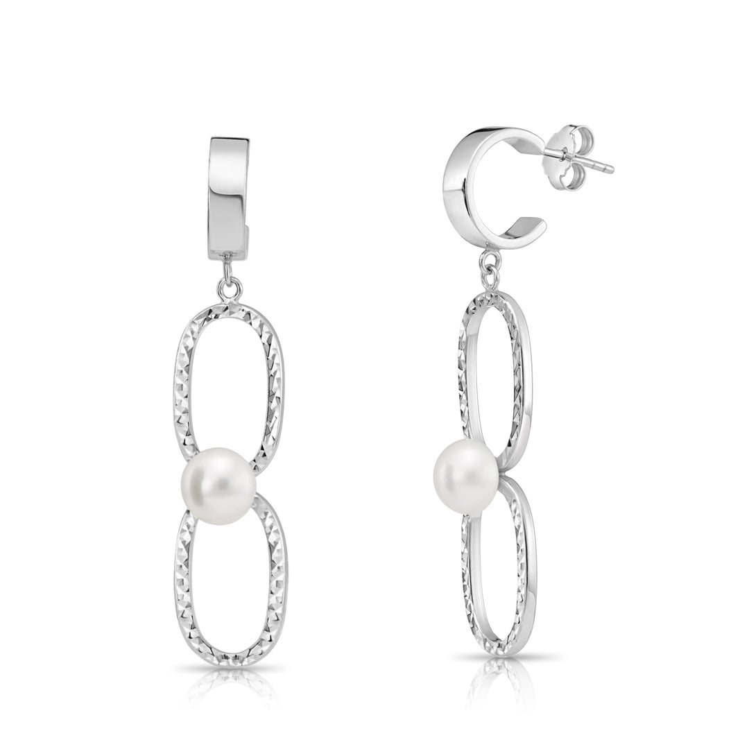925 Sterling Silver Dangle Freshwater Cultured Pearl Stud Earrings - Pushback