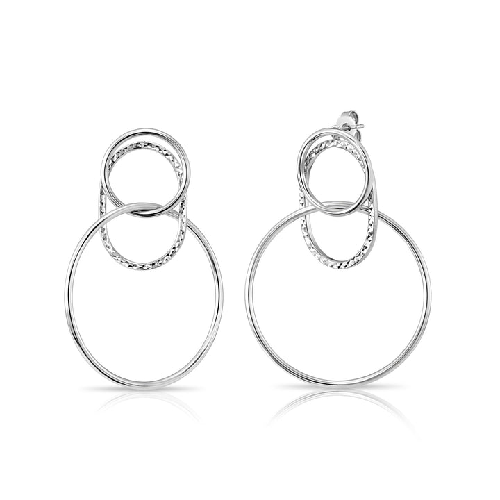 925 Sterling Silver Diamond Cut Triple Look Dangle Oval Hoop Studs