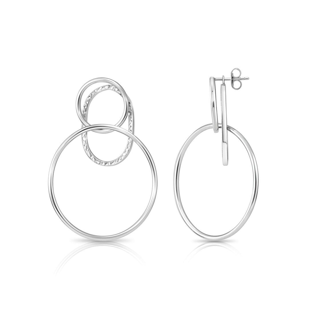 925 Sterling Silver Diamond Cut Triple Look Dangle Oval Hoop Studs