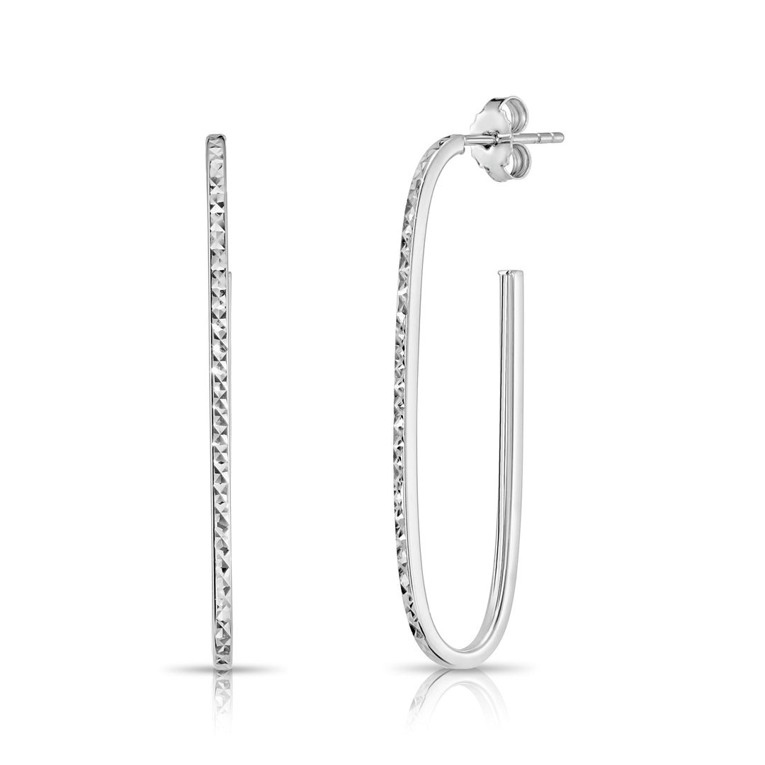 925 Sterling Silver Diamond-cut Oval Hoop Stud Drop Earrings, Pushback