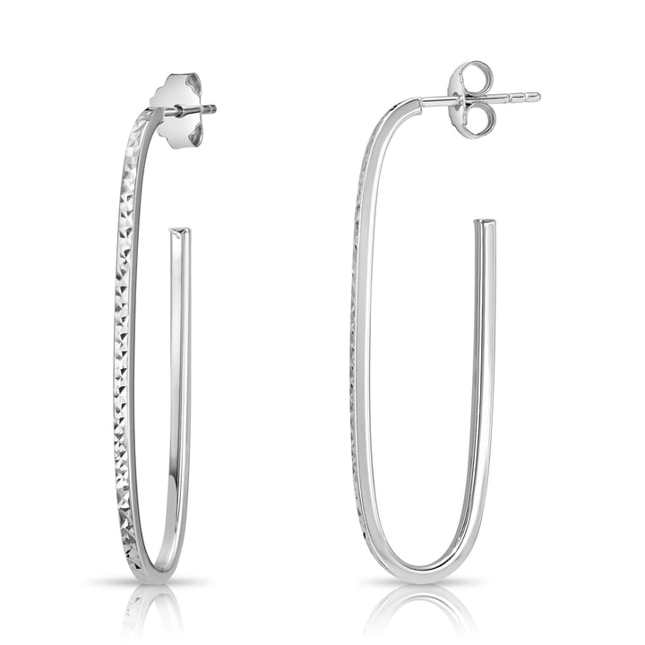 925 Sterling Silver Oval Hoop Stud Drop Earrings, Pushback