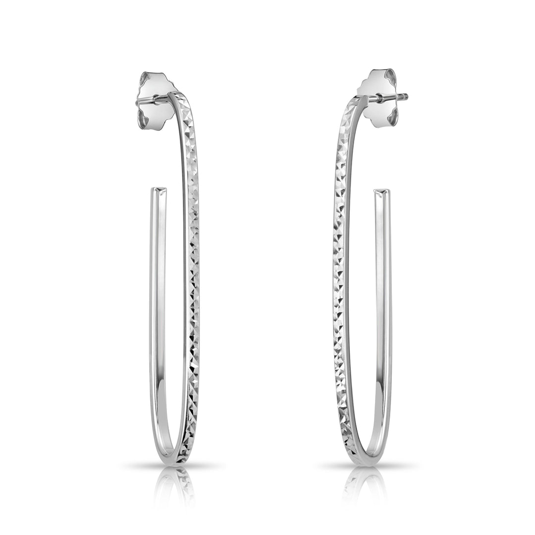 925 Sterling Silver Oval Hoop Stud Drop Earrings, Pushback