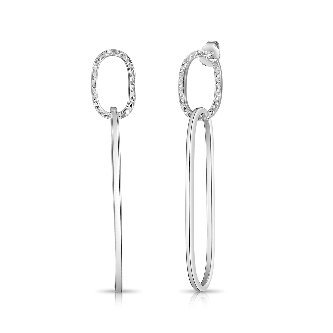 925 Sterling Silver Diamond-Cut Dangle Oval Hoop Studs