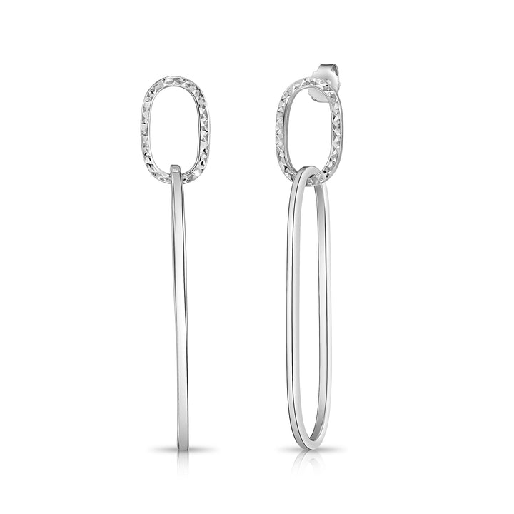 925 Sterling Silver Diamond-Cut Dangle Oval Hoop Studs