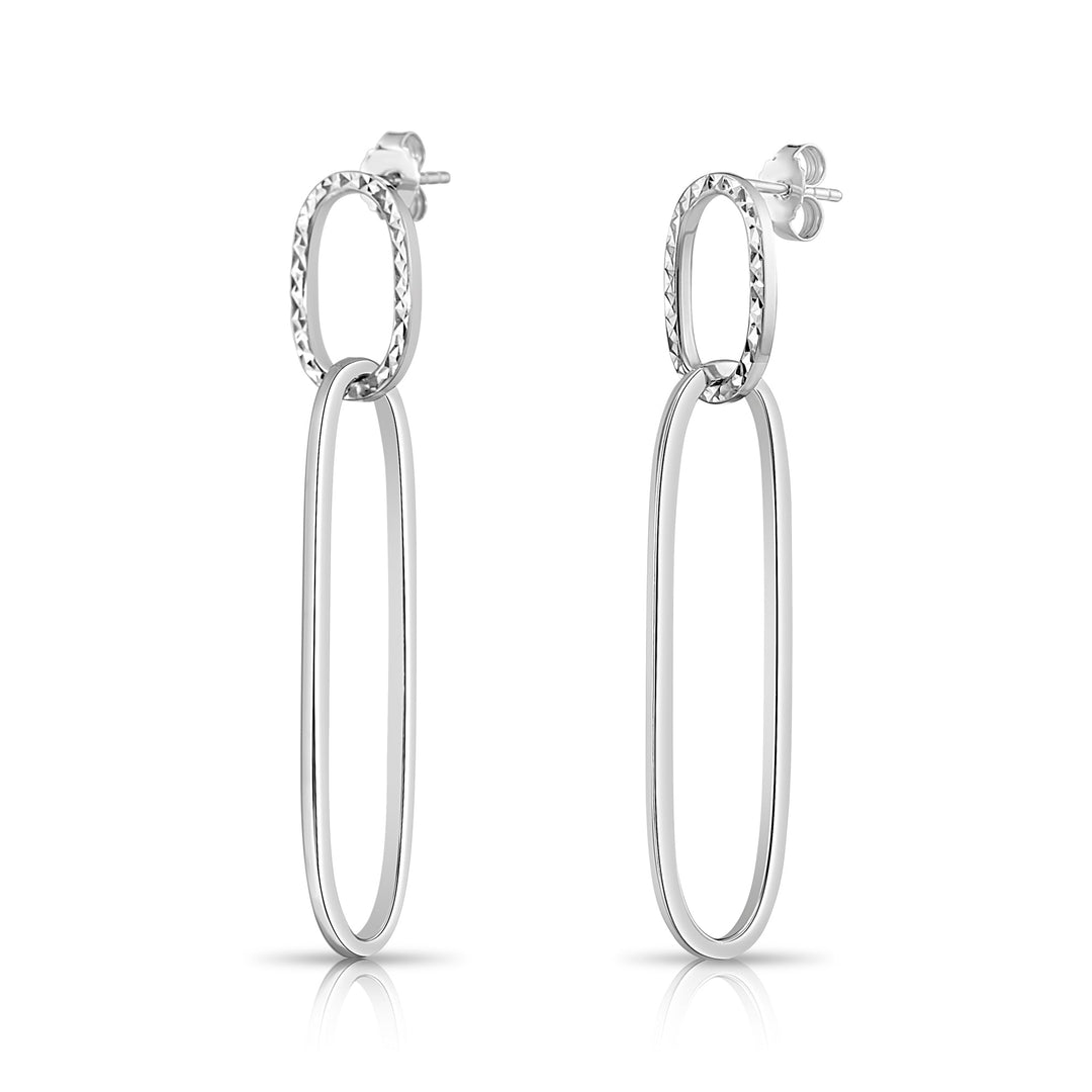 925 Sterling Silver Diamond-Cut Dangle Oval Hoop Studs
