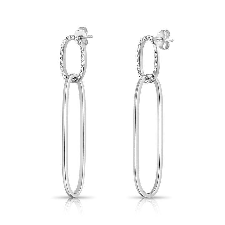 925 Sterling Silver Diamond-Cut Dangle Oval Hoop Studs