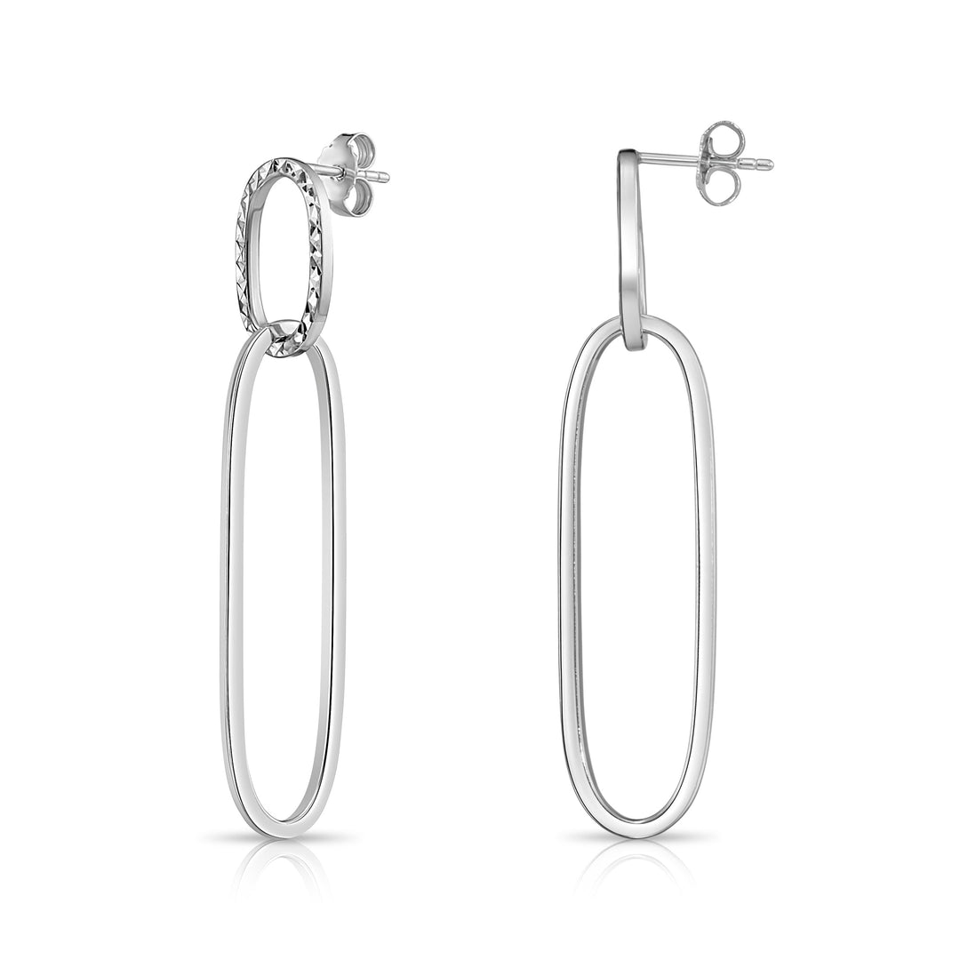 925 Sterling Silver Diamond-Cut Dangle Oval Hoop Studs